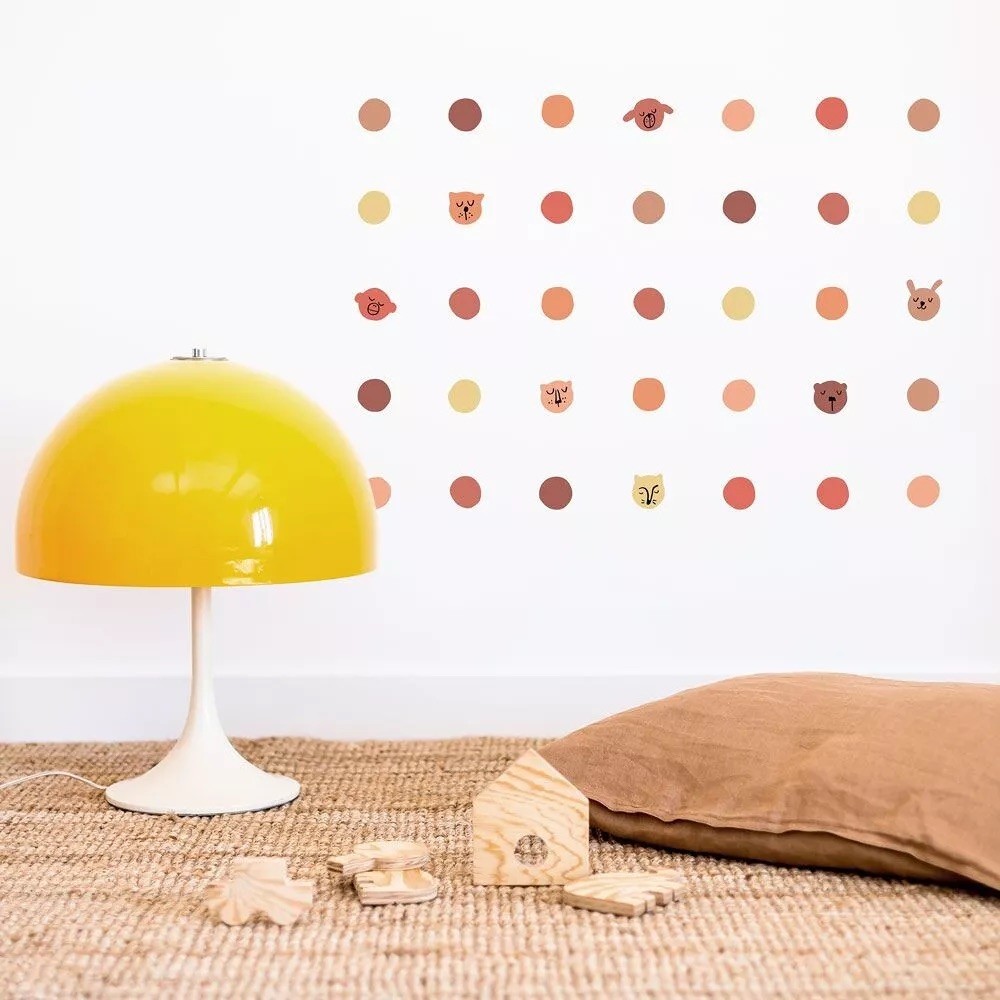 Selbstklebendes Vinyl mit Kreisen und Tiergesichtern, orange