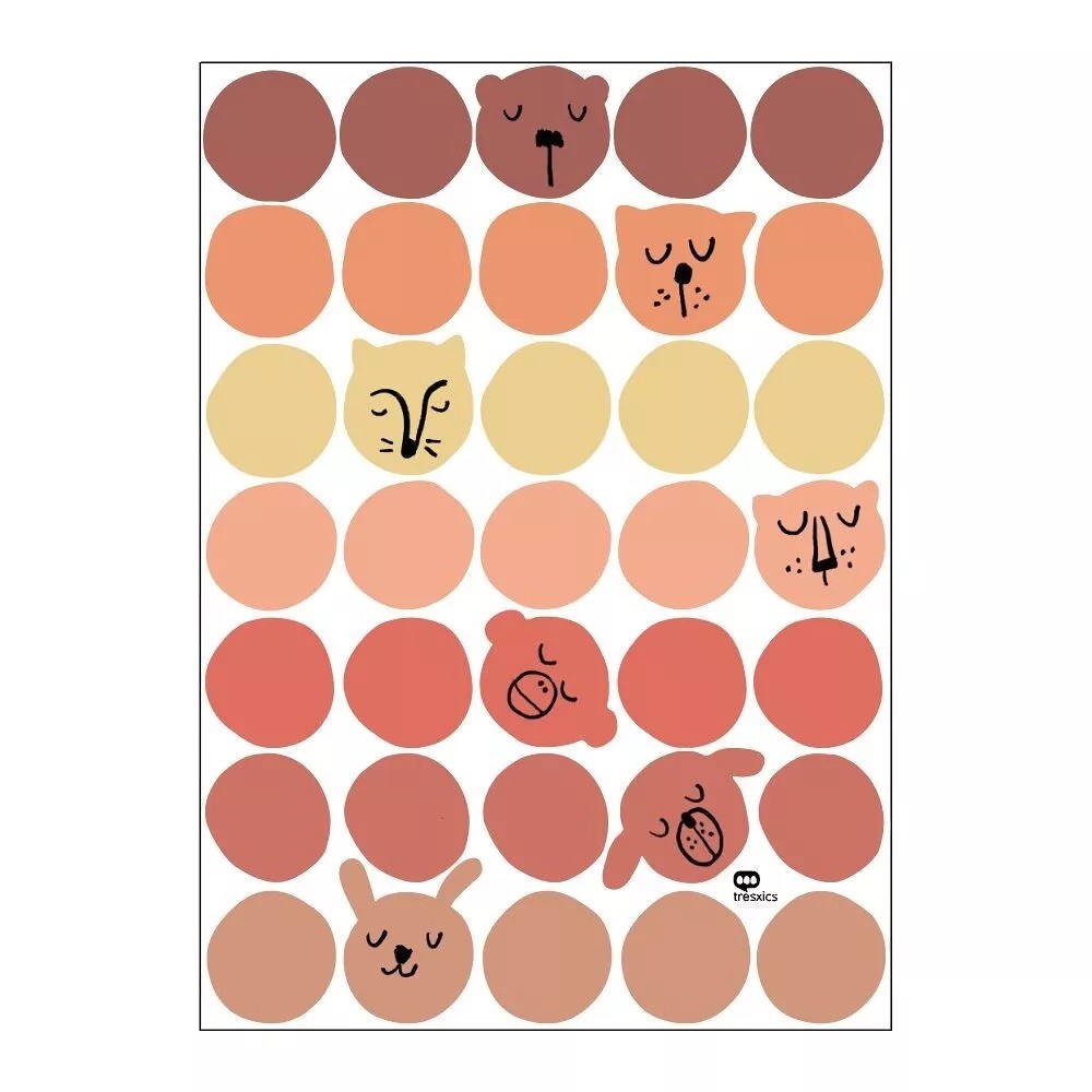 Selbstklebendes Vinyl mit Kreisen und Tiergesichtern, orange