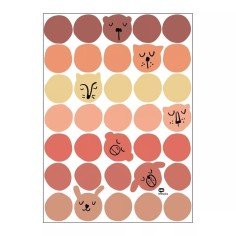 Selbstklebendes Vinyl mit Kreisen und Tiergesichtern, orange