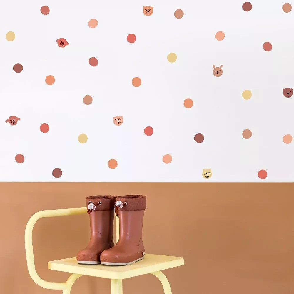 Selbstklebendes Vinyl mit Kreisen und Tiergesichtern, orange