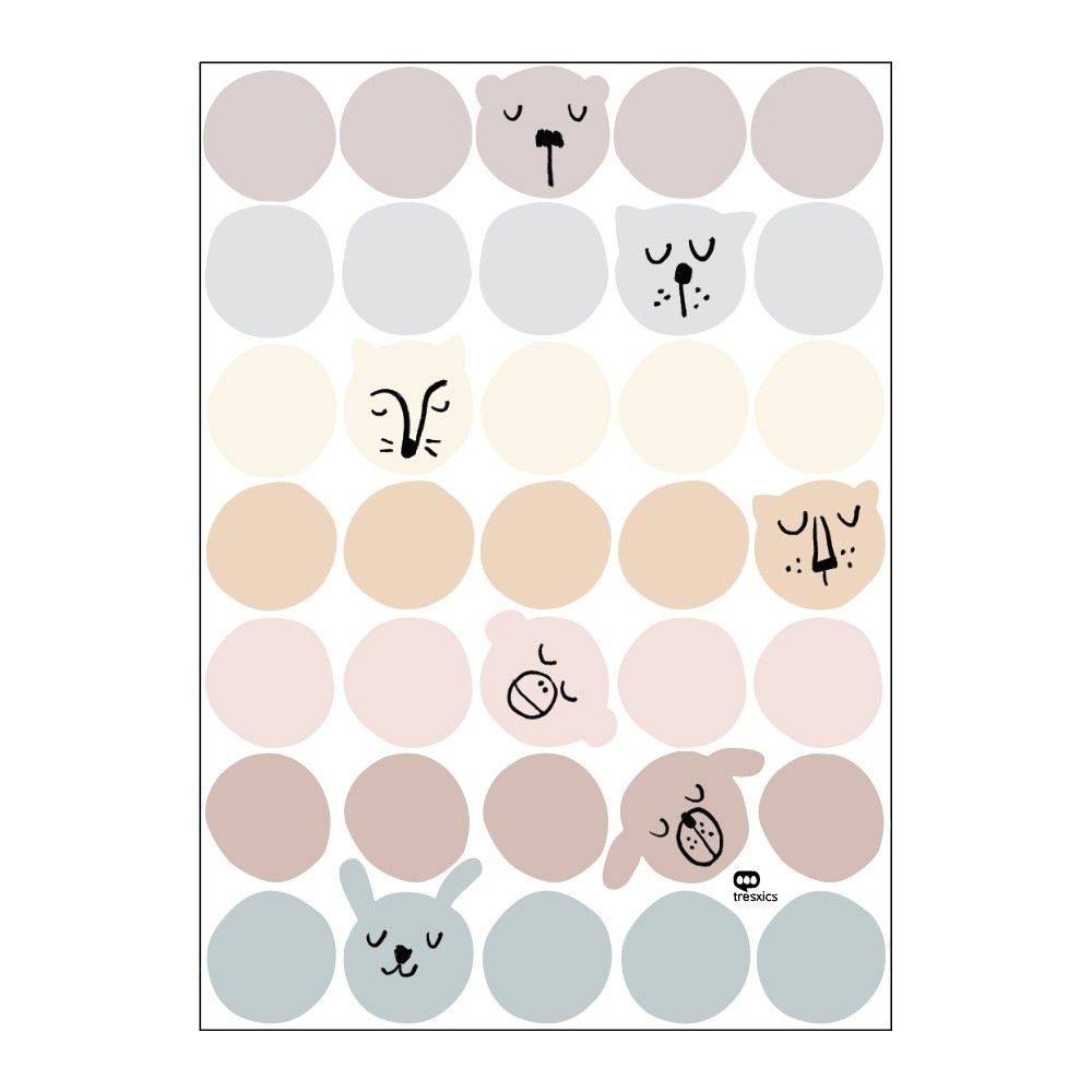 textile Wandaufkleber (1 Bogen), Animal Face Pastel