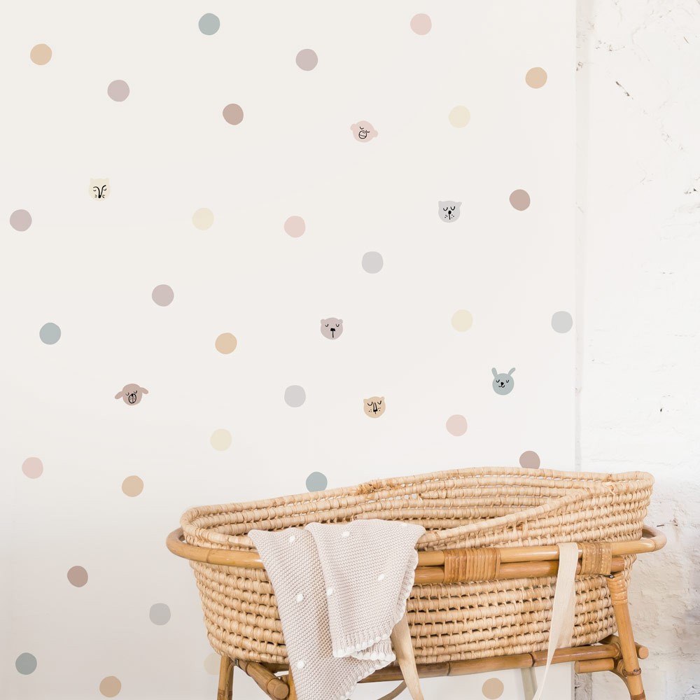 textile Wandaufkleber (1 Bogen), Animal Face Pastel