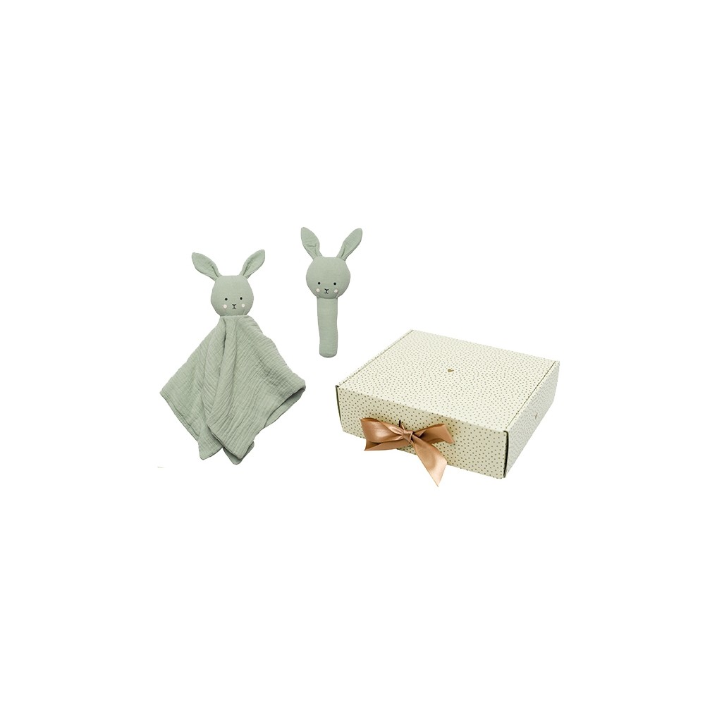Geschenkset Geschenkset Schmusetuch/ Rassel Bunny / Grün
