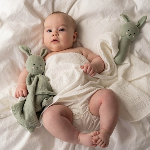 Geschenkset Geschenkset Schmusetuch/ Rassel Bunny / Grün