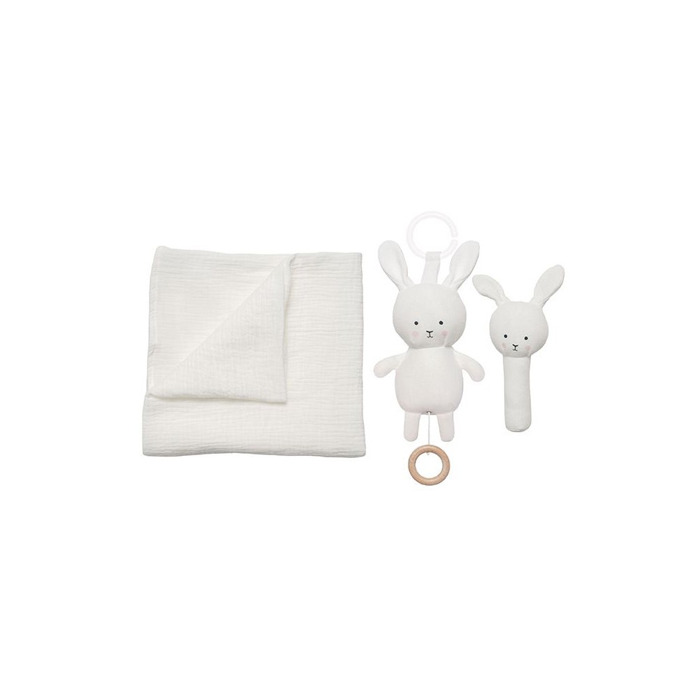 Cadeau Cadeau Couverture bébé / Boîte à musique / Lapin de hochet / Blanc