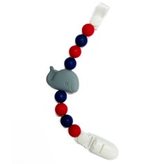 Schnullerkette aus Silikon mit Clip, Walfisch rot/blau