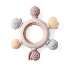 Bague de morsure de silicone avec anneau en bois