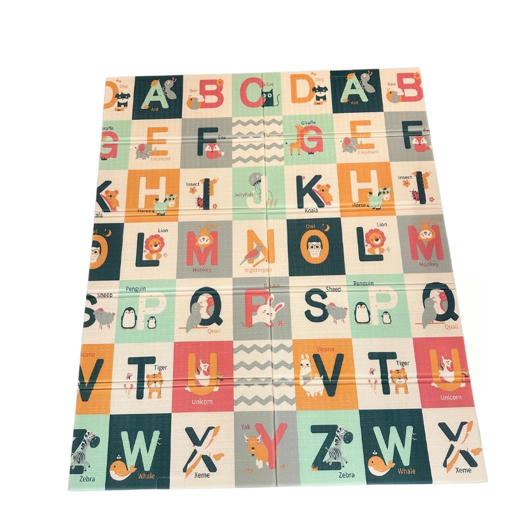 tapis de jeu pliable à deux côtés ABC / Animaux, 150 x 180 cm