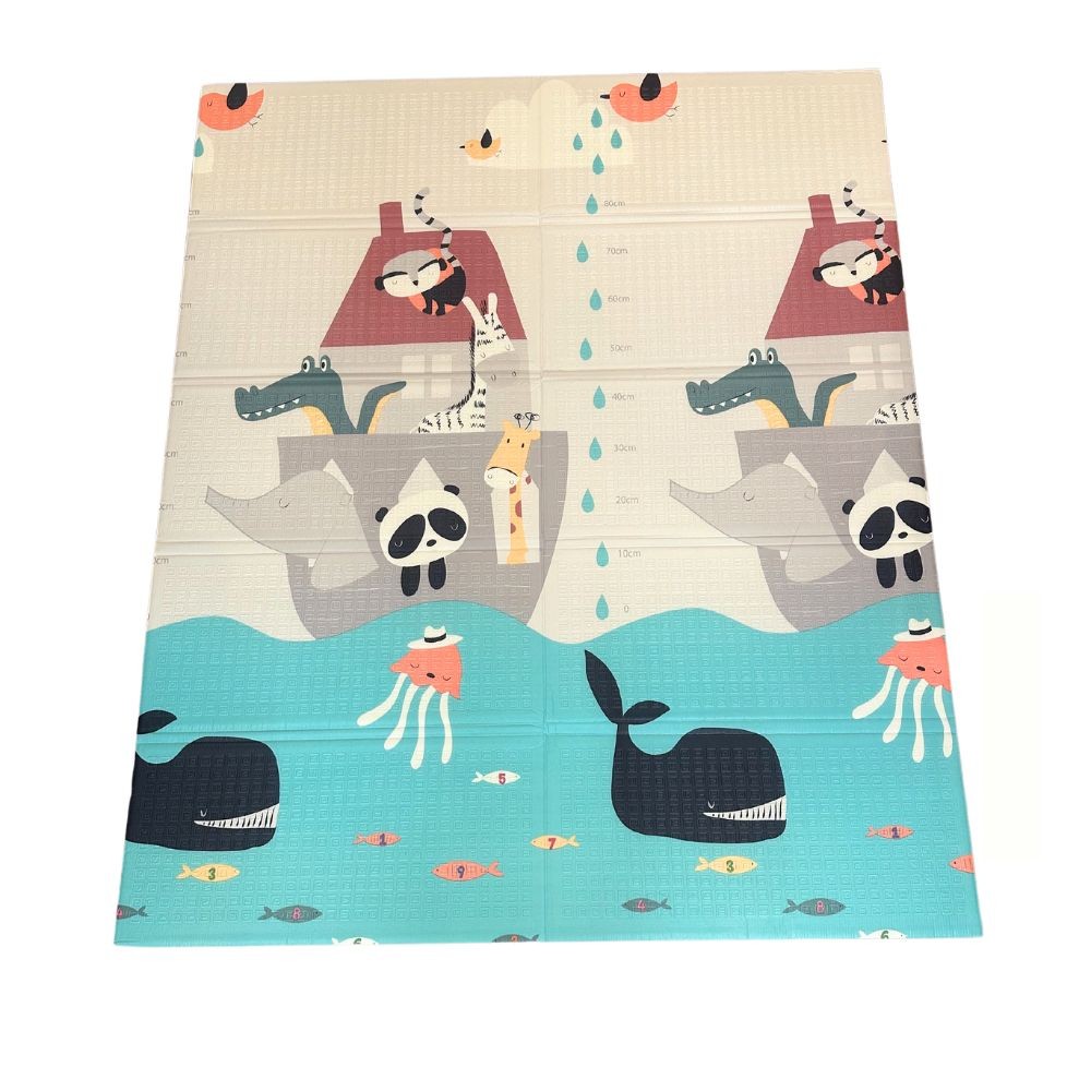 tapis de jeu pliable à deux côtés ABC / Animaux, 150 x 180 cm