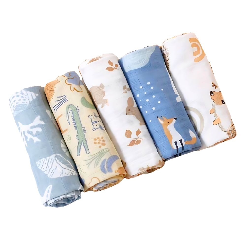 Mulltuch / Spucktücher Set, 5 Stück, Tiere