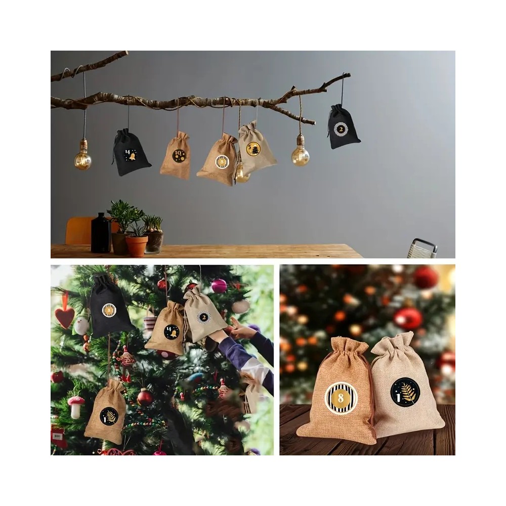 Calendrier de l'Avent Dyi avec des sacs de jute pour suspendre