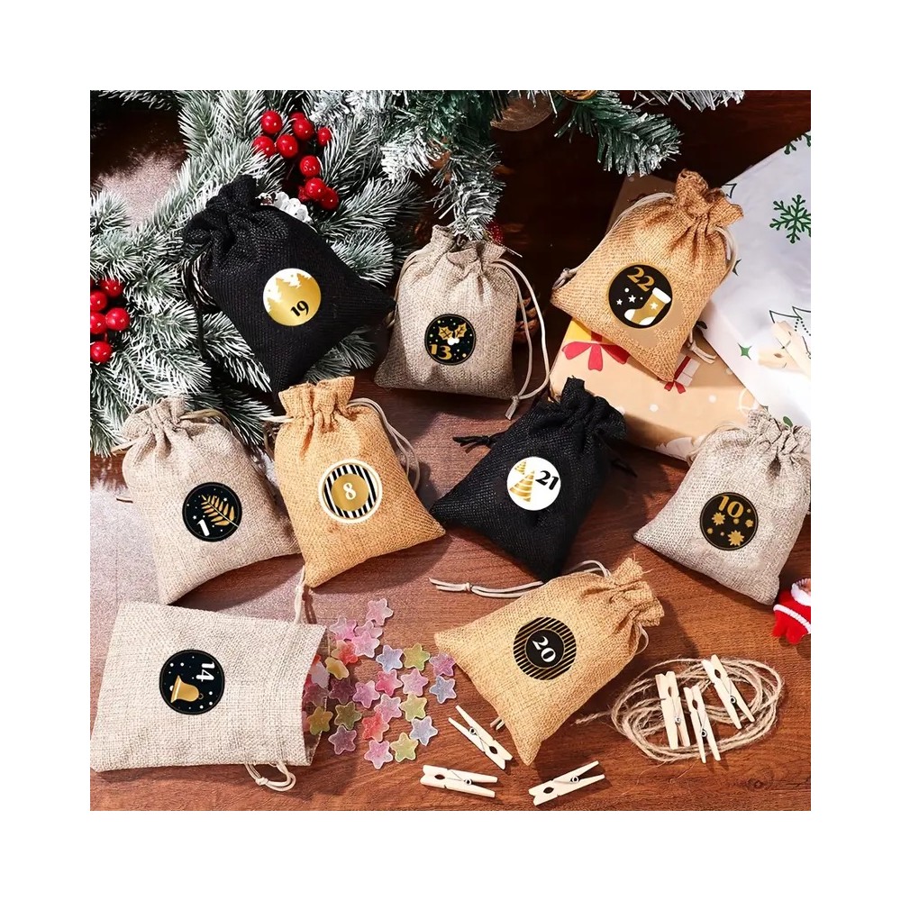 Adventskalender DYI mit Jutetaschen zum Aufhängen
