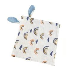 Tissu câlin du coton musselin, arc-en-ciel - bleu