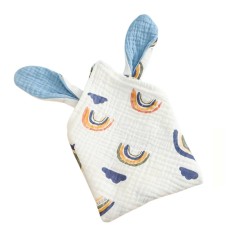 Tissu câlin du coton musselin, arc-en-ciel - bleu