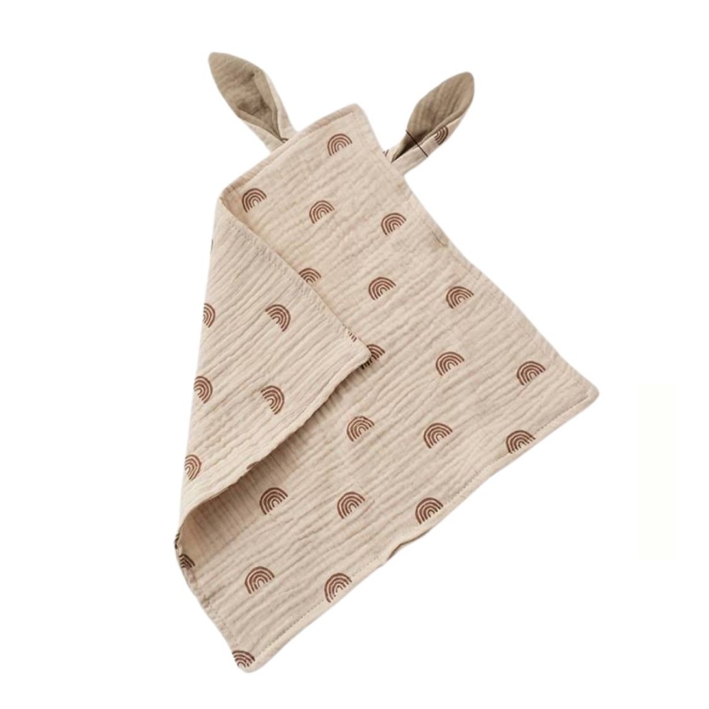 Schmusetuch aus Musselin-Baumwolle, Regenbogen - Beige