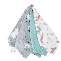 Waschlappen-Set aus zweischichtiger Musselin-Baumwolle, Grau