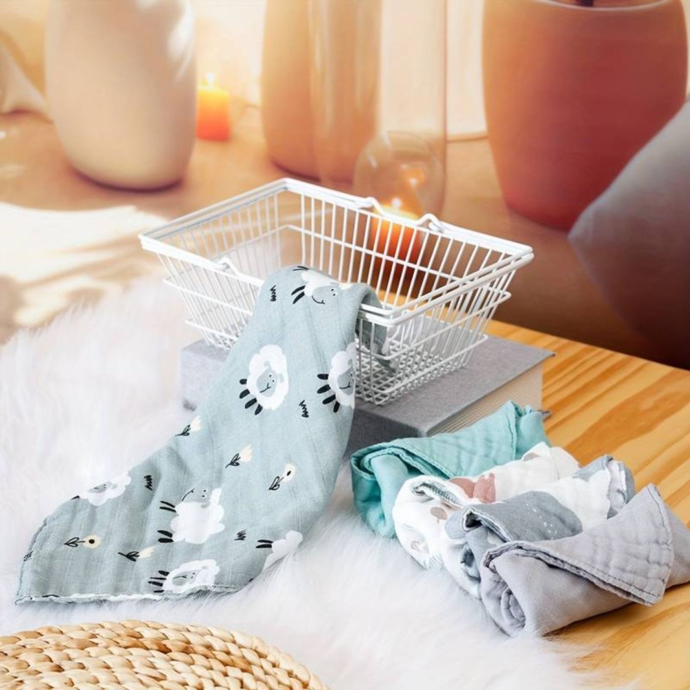 Waschlappen-Set aus zweischichtiger Musselin-Baumwolle, Grau