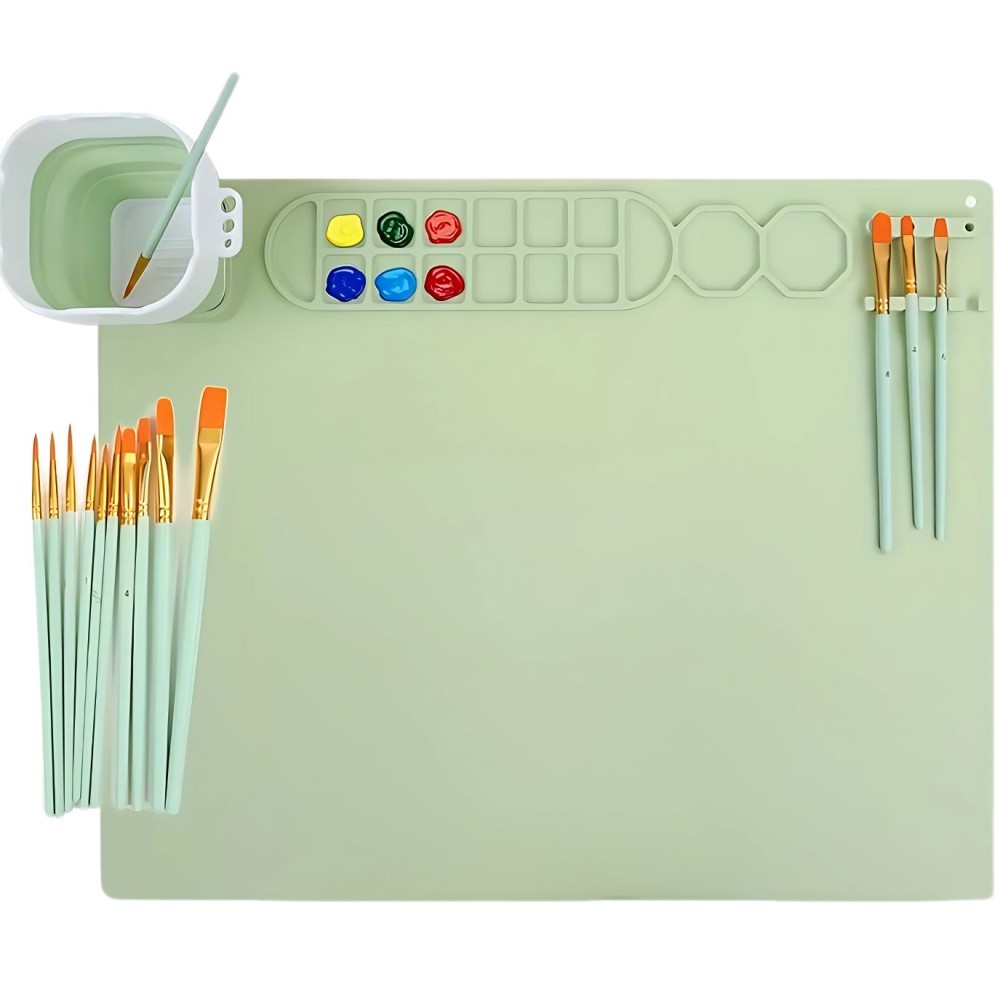Silikon Malunterlage + 10 Pinsel, Mint