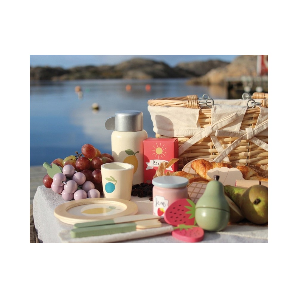 Picknick Korb mit Lebensmittel aus Holz - 28-Teilig
