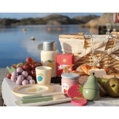 Picknick Korb mit Lebensmittel aus Holz - 28-Teilig