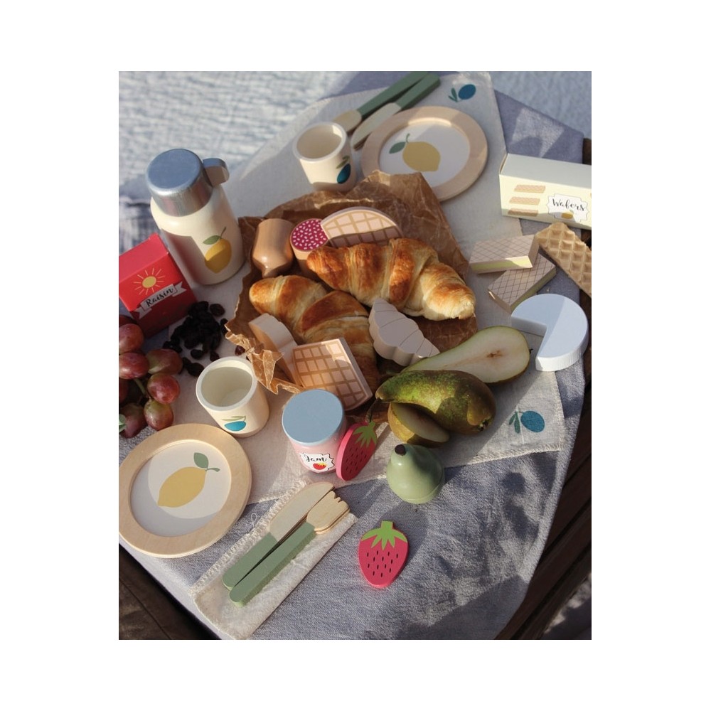 Picknick Korb mit Lebensmittel aus Holz - 28-Teilig