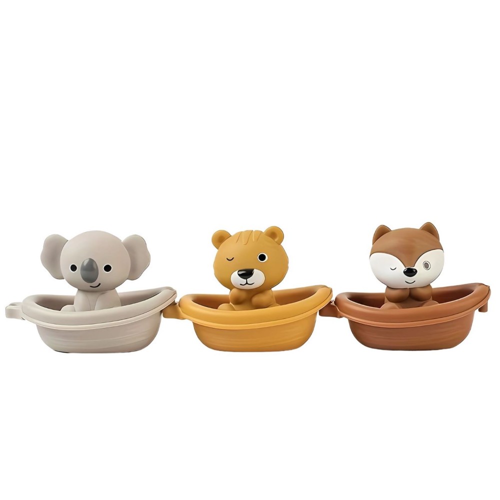 Badespielzeug, stapelbare Boote + Tierchen - Koala, Tiger & Fuchs