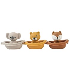 Badespielzeug, stapelbare Boote + Tierchen - Koala, Tiger & Fuchs
