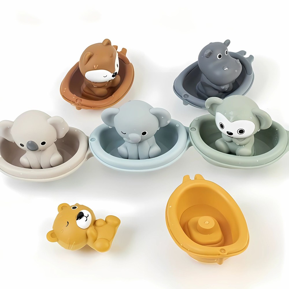 Badespielzeug, stapelbare Boote + Tierchen - Koala, Tiger & Fuchs