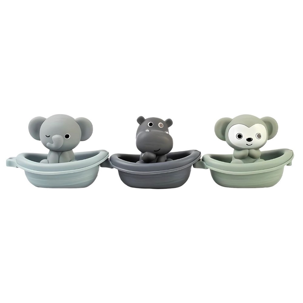 Badespielzeug, stapelbare Boote + Tierchen - Elefant, Hippo & Affe