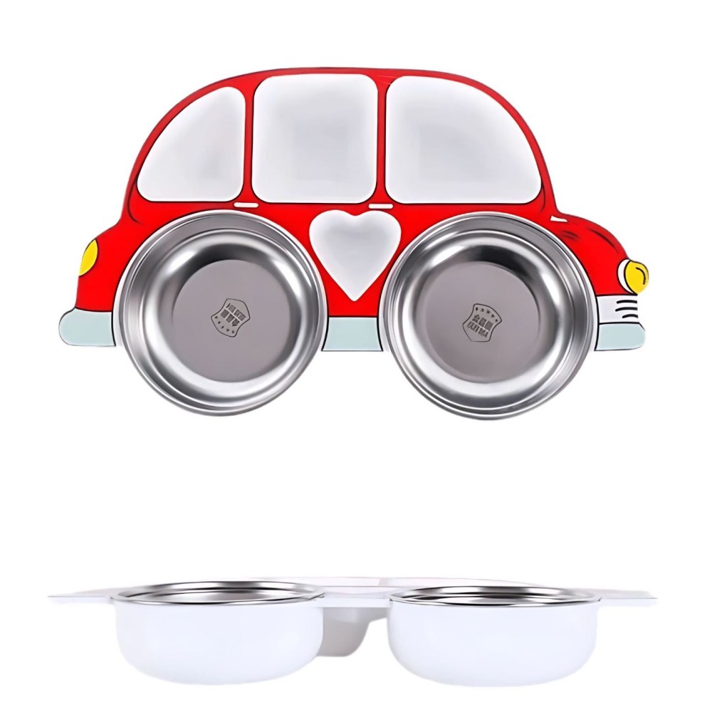 Teller mit Deckel & zwei Edelstahl-Schüssel, Auto - Rot