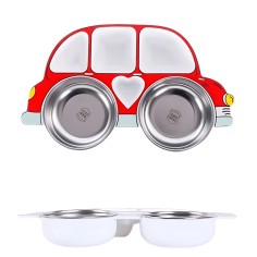 Teller mit Deckel & zwei Edelstahl-Schüssel, Auto - Rot