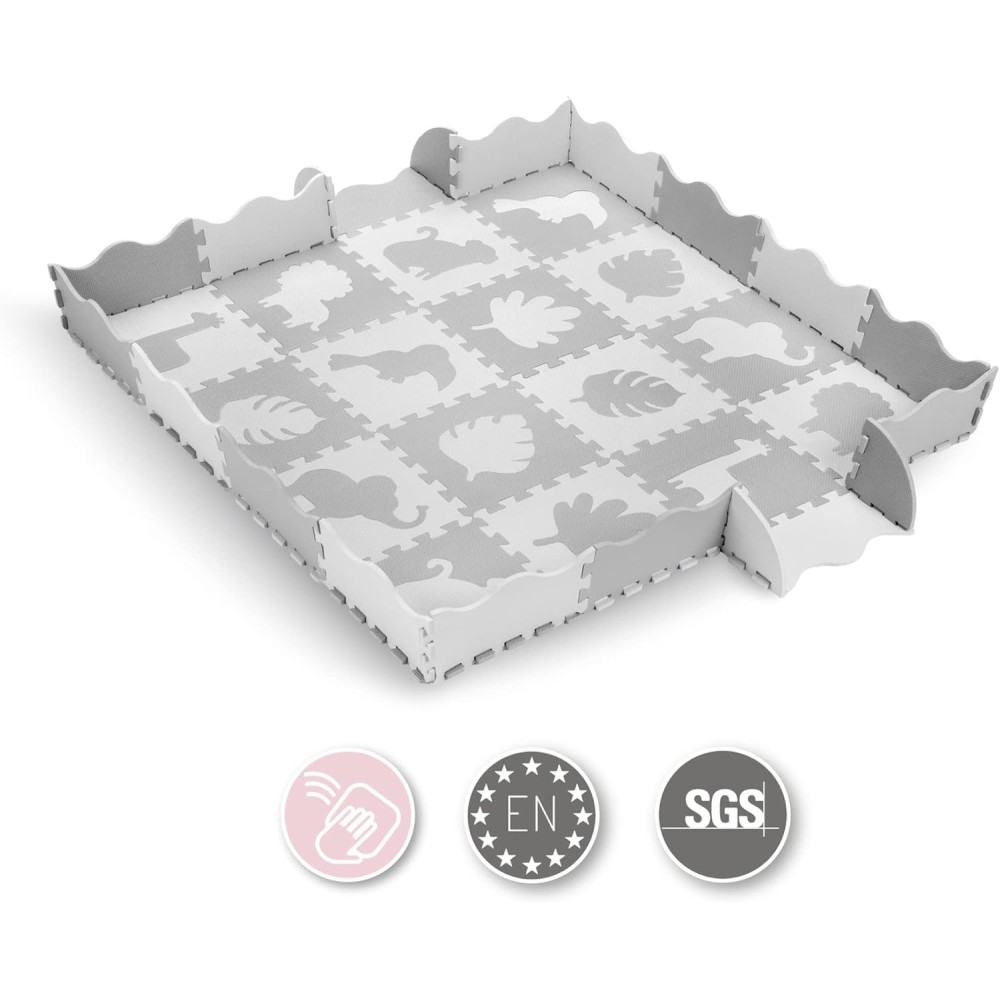 Spielmatte Puzzle aus Eva-Schaumstoff, 16 Teile je 30 x 30 cm, Safari