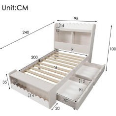 Kinderbett 90x200 mit Regal und Stauraum, weiss/ Eiche