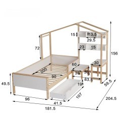 Kinderbett 90x200 Hausbett mit Stauraum, Tisch & Hocker