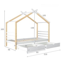Kinderbett 90x200 Hausbett mit zwei Schubladen