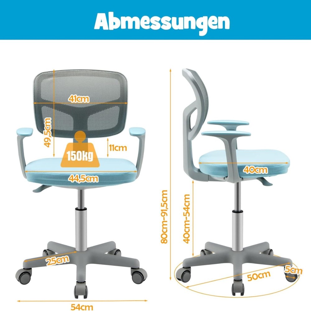 Kinderbürostuhl Ergo, Mesh Blau