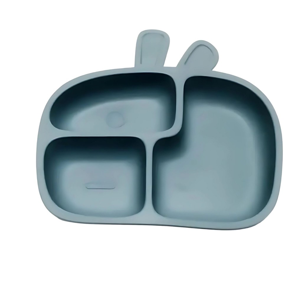 Silikon Teller mit Saugknöpfen, Kaninchen - Storm Blue
