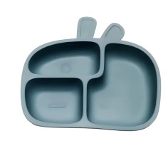 Silikon Teller mit Saugknöpfen, Kaninchen - Storm Blue