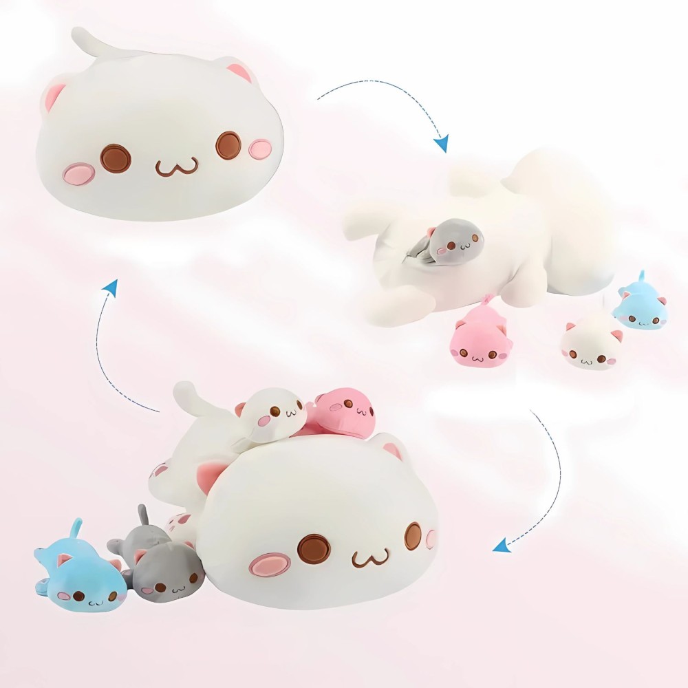 Plüsch Mama Katze + 4 Kätzchen, Kawaii - 40 cm