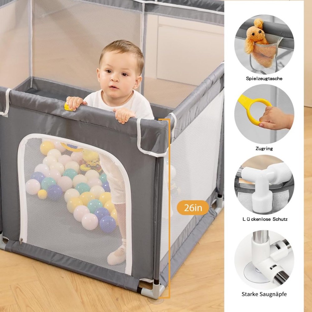 copy of Laufgitter/ Laufstall, Grau (127 x 127 cm)