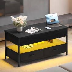 Kaffee- & Couchtisch mit LED, 2 Schubladen & Verstecktem Ablagefach
