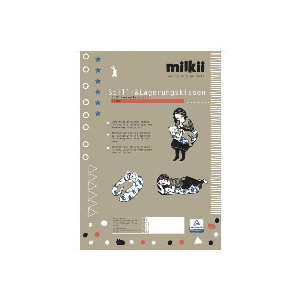 Stillkissenbezug 190 cm, zweilagige Musselin Baumwolle - Azur