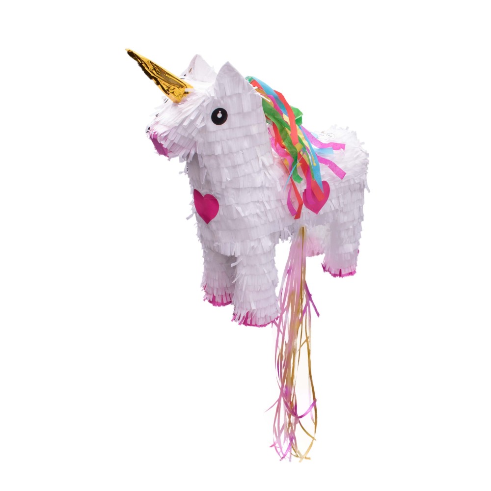 Piñata Einhorn Weiss mit goldenem Horn