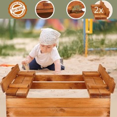 Sandkasten für Kinder aus Holz mit Abdeckung / Sitzbänke, 98 x 98 cm