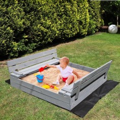 Sandkasten für Kinder aus Holz mit Abdeckung / Sitzbänke, 120 x 120 cm
