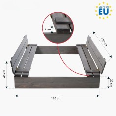 Sandkasten für Kinder aus Holz mit Abdeckung / Sitzbänke, 120 x 120 cm