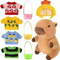 Kuscheltier / Plüschtier Kapibara mit Zubehör (3 Taschen & 4 Pullis)