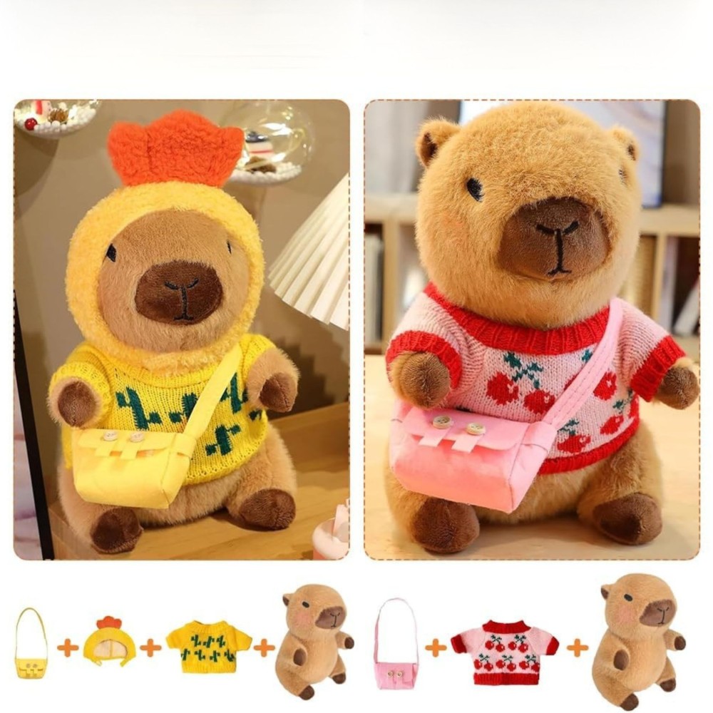 Kuscheltier / Plüschtier Kapibara mit Zubehör (3 Taschen & 4 Pullis)