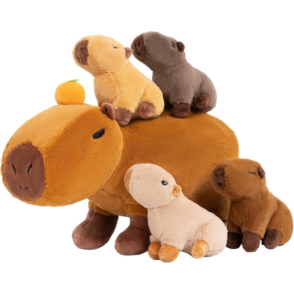 Capybara Plüschtier mit 4 Baby-Capybaras im Bauch
