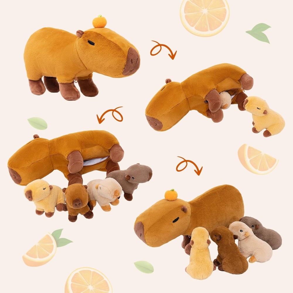 Capybara Plüschtier mit 4 Baby-Capybaras im Bauch